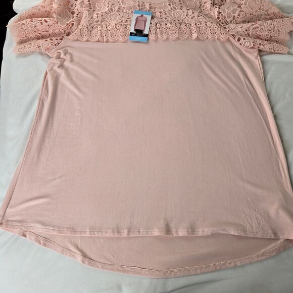 🎄 Adrianna Papell NWT lace details short sleeve top Large blush pink - Picture 14 of 17